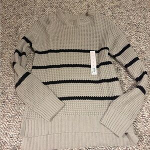 Beige and Black Striped Women's Sweater
